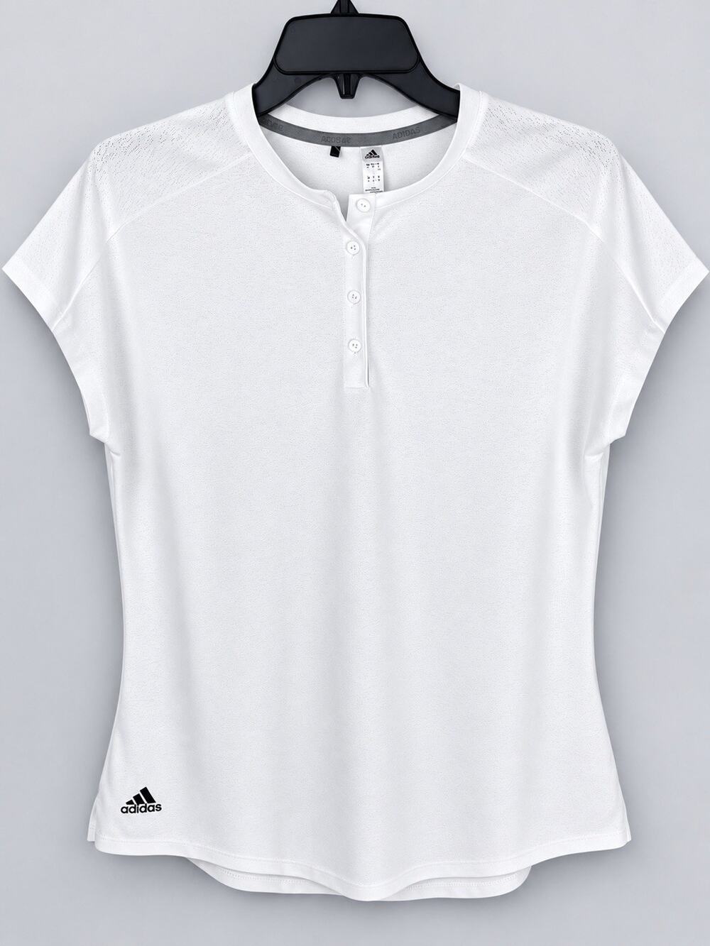 Adidas Women’s L White Henley Dolman Short Sleeve Semi Fitted Athletic Top